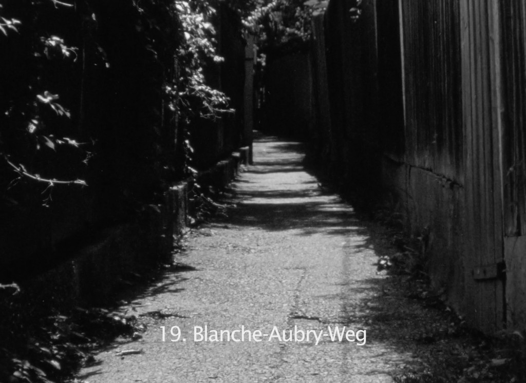 Ein Filmstill vom Kurzfilm "Präsenz" der Filmmachenden Aleksandra Kołodziejczyk und Karl Wratschko zeigt die Blanche-Aubry-Weg im 19. Wiener Gemeindebezirk.